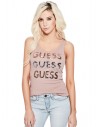 GUESS tílko Lauren Sequin Logo Tank růžové
