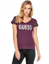 GUESS tričko Daizie V-Neck Logo fialové