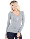 GUESS pulóver Laine Logo Pullover Sweater sivý