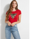 GUESS tričko Kingdom Cheetah Triangle Logo Tee červené