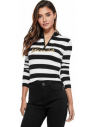 GUESS svetr Lynette Sequin Logo Zip Sweater černobílý