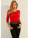 GUESS top Mesh Mix Logo Sweater červený