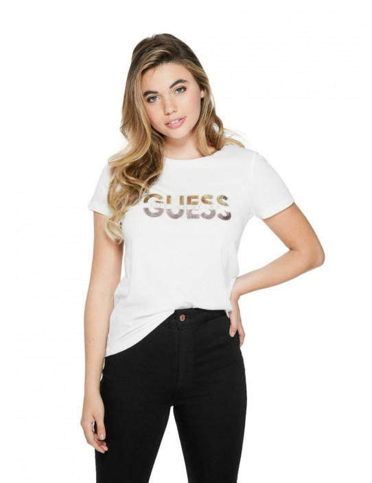 GUESS tričko Huger Split Sequin Logo...