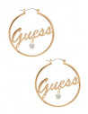 GUESS náušnice Gold-Tone Logo Hoop Earrings